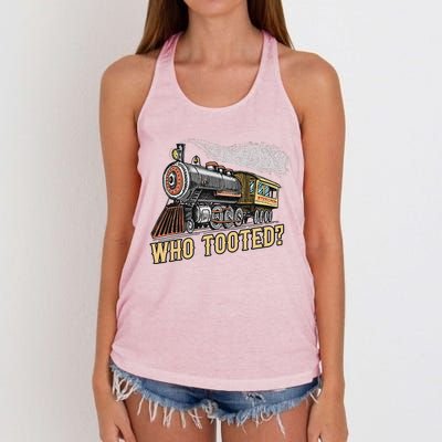 Funny Train Lovers & Railroad Vintage Retro Locomotive Gifts Who Tooted Women's Knotted Racerback Tank