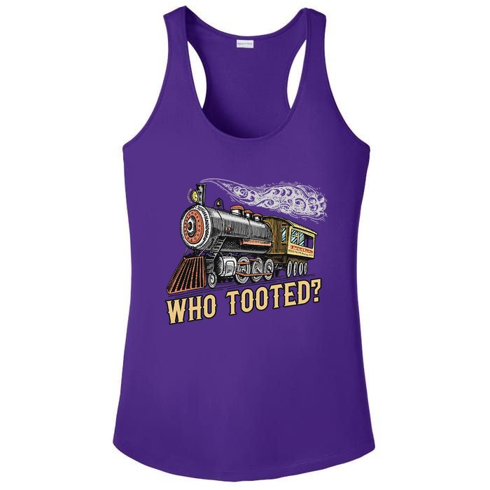 Funny Train Lovers & Railroad Vintage Retro Locomotive Gifts Who Tooted Ladies PosiCharge Competitor Racerback Tank