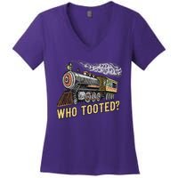 Funny Train Lovers & Railroad Vintage Retro Locomotive Gifts Who Tooted Women's V-Neck T-Shirt