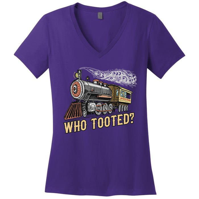 Funny Train Lovers & Railroad Vintage Retro Locomotive Gifts Who Tooted Women's V-Neck T-Shirt