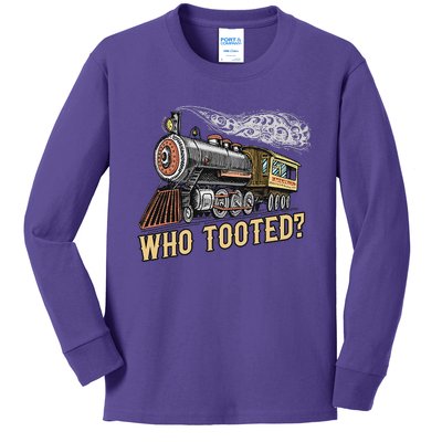 Funny Train Lovers & Railroad Vintage Retro Locomotive Gifts Who Tooted Kids Long Sleeve Shirt