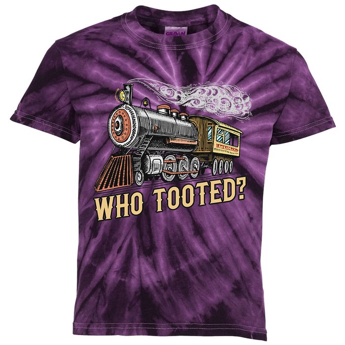 Funny Train Lovers & Railroad Vintage Retro Locomotive Gifts Who Tooted Kids Tie-Dye T-Shirt