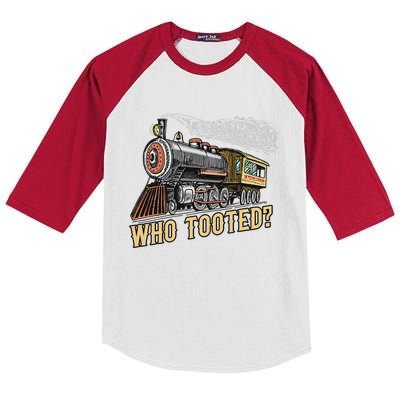 Funny Train Lovers & Railroad Vintage Retro Locomotive Gifts Who Tooted Kids Colorblock Raglan Jersey