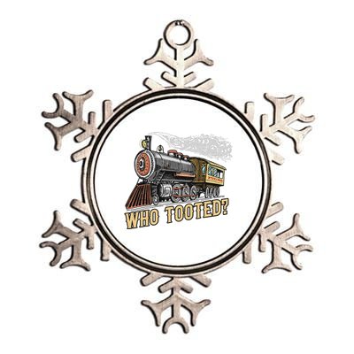 Funny Train Lovers & Railroad Vintage Retro Locomotive Gifts Who Tooted Metallic Star Ornament