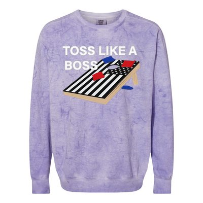 Funny Toss Like A Boss Cornhole Toss Competition US Flag Tee Colorblast Crewneck Sweatshirt