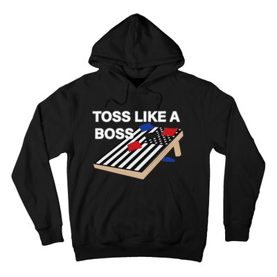 Funny Toss Like A Boss Cornhole Toss Competition US Flag Tee Hoodie