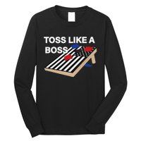 Funny Toss Like A Boss Cornhole Toss Competition US Flag Tee Long Sleeve Shirt