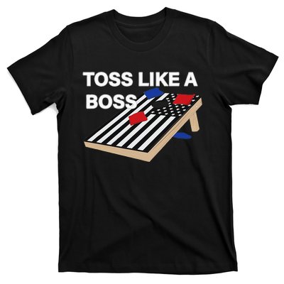 Funny Toss Like A Boss Cornhole Toss Competition US Flag Tee T-Shirt