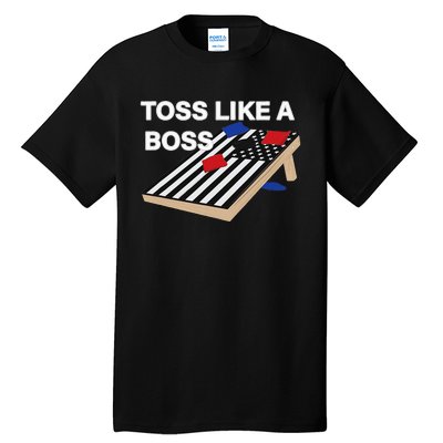 Funny Toss Like A Boss Cornhole Toss Competition US Flag Tee Tall T-Shirt