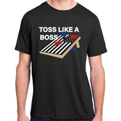 Funny Toss Like A Boss Cornhole Toss Competition US Flag Tee Adult ChromaSoft Performance T-Shirt