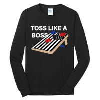 Funny Toss Like A Boss Cornhole Toss Competition US Flag Tee Tall Long Sleeve T-Shirt