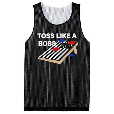 Funny Toss Like A Boss Cornhole Toss Competition US Flag Tee Mesh Reversible Basketball Jersey Tank