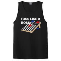 Funny Toss Like A Boss Cornhole Toss Competition US Flag Tee PosiCharge Competitor Tank