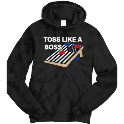 Funny Toss Like A Boss Cornhole Toss Competition US Flag Tee Tie Dye Hoodie