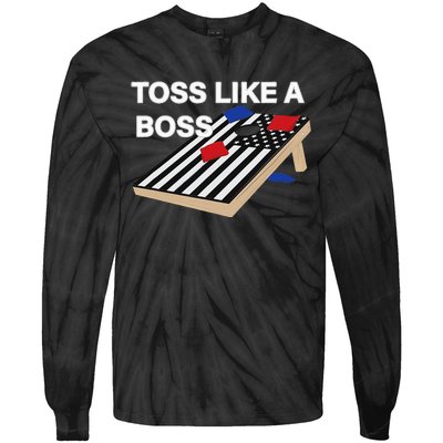 Funny Toss Like A Boss Cornhole Toss Competition US Flag Tee Tie-Dye Long Sleeve Shirt