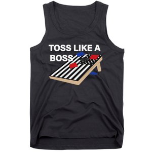 Funny Toss Like A Boss Cornhole Toss Competition US Flag Tee Tank Top