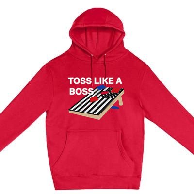 Funny Toss Like A Boss Cornhole Toss Competition US Flag Tee Premium Pullover Hoodie