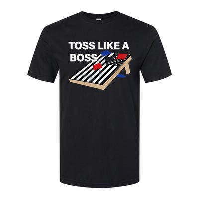 Funny Toss Like A Boss Cornhole Toss Competition US Flag Tee Softstyle CVC T-Shirt