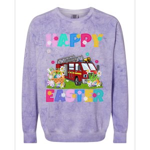 Fire Truck Lover Happy Easter Bunny Fire Truck Easter Sunday Gift Colorblast Crewneck Sweatshirt