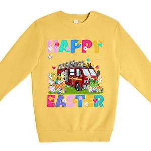 Fire Truck Lover Happy Easter Bunny Fire Truck Easter Sunday Gift Premium Crewneck Sweatshirt