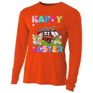 Fire Truck Lover Happy Easter Bunny Fire Truck Easter Sunday Gift Cooling Performance Long Sleeve Crew