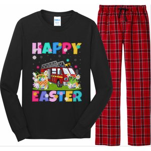 Fire Truck Lover Happy Easter Bunny Fire Truck Easter Sunday Gift Long Sleeve Pajama Set