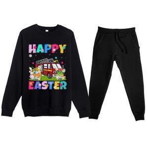 Fire Truck Lover Happy Easter Bunny Fire Truck Easter Sunday Gift Premium Crewneck Sweatsuit Set