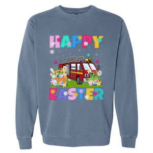 Fire Truck Lover Happy Easter Bunny Fire Truck Easter Sunday Gift Garment-Dyed Sweatshirt