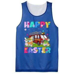 Fire Truck Lover Happy Easter Bunny Fire Truck Easter Sunday Gift Mesh Reversible Basketball Jersey Tank