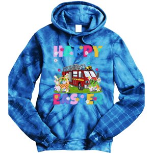 Fire Truck Lover Happy Easter Bunny Fire Truck Easter Sunday Gift Tie Dye Hoodie