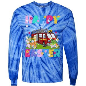 Fire Truck Lover Happy Easter Bunny Fire Truck Easter Sunday Gift Tie-Dye Long Sleeve Shirt