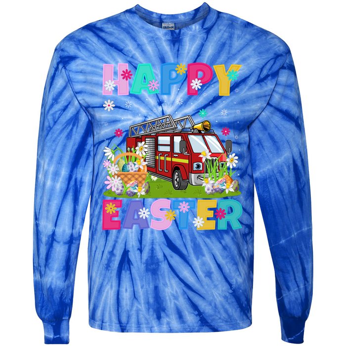 Fire Truck Lover Happy Easter Bunny Fire Truck Easter Sunday Gift Tie-Dye Long Sleeve Shirt