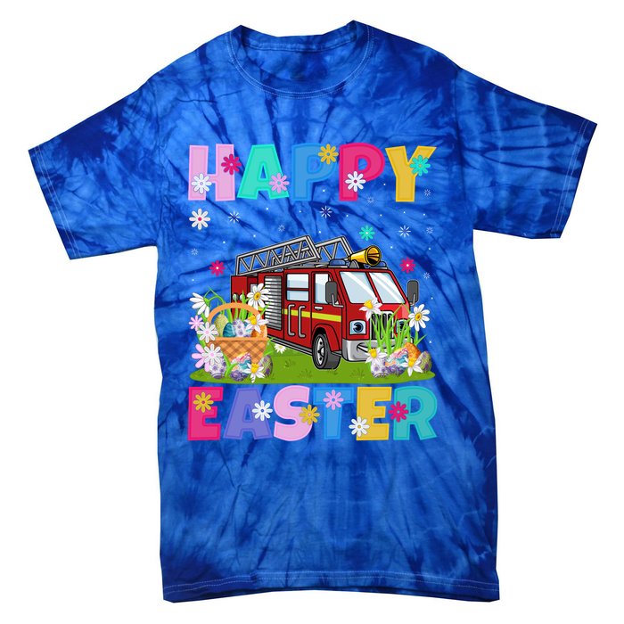 Fire Truck Lover Happy Easter Bunny Fire Truck Easter Sunday Gift Tie-Dye T-Shirt