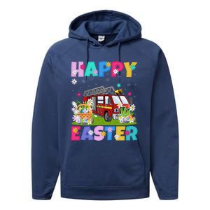 Fire Truck Lover Happy Easter Bunny Fire Truck Easter Sunday Gift Performance Fleece Hoodie