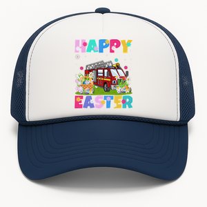 Fire Truck Lover Happy Easter Bunny Fire Truck Easter Sunday Gift Trucker Hat