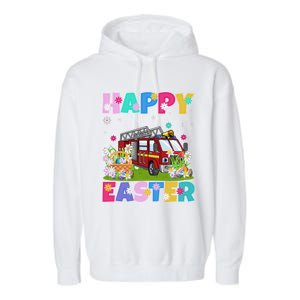 Fire Truck Lover Happy Easter Bunny Fire Truck Easter Sunday Gift Garment-Dyed Fleece Hoodie