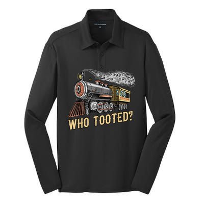 Funny Train Lovers & Railroad Vintage Retro Locomotive Gifts Silk Touch Performance Long Sleeve Polo