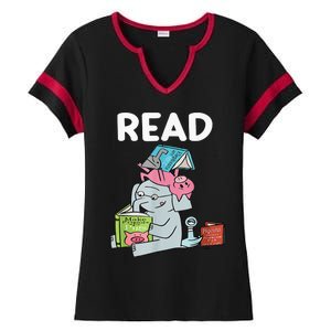 Funny Teacher Library Read Book Club Piggie Elephant Pigeons Ladies Halftime Notch Neck Tee