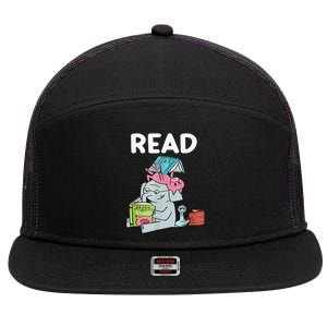 Funny Teacher Library Read Book Club Piggie Elephant Pigeons 7 Panel Mesh Trucker Snapback Hat