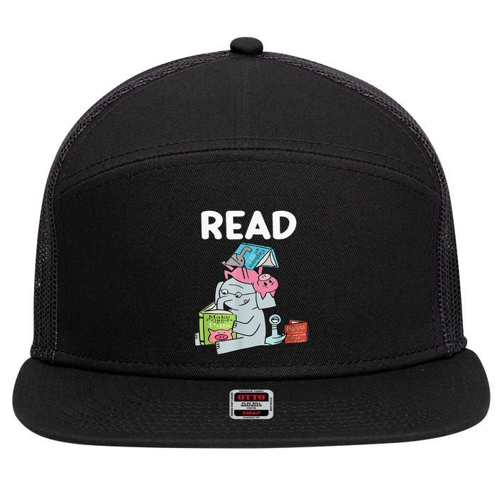 Funny Teacher Library Read Book Club Piggie Elephant Pigeons 7 Panel Mesh Trucker Snapback Hat