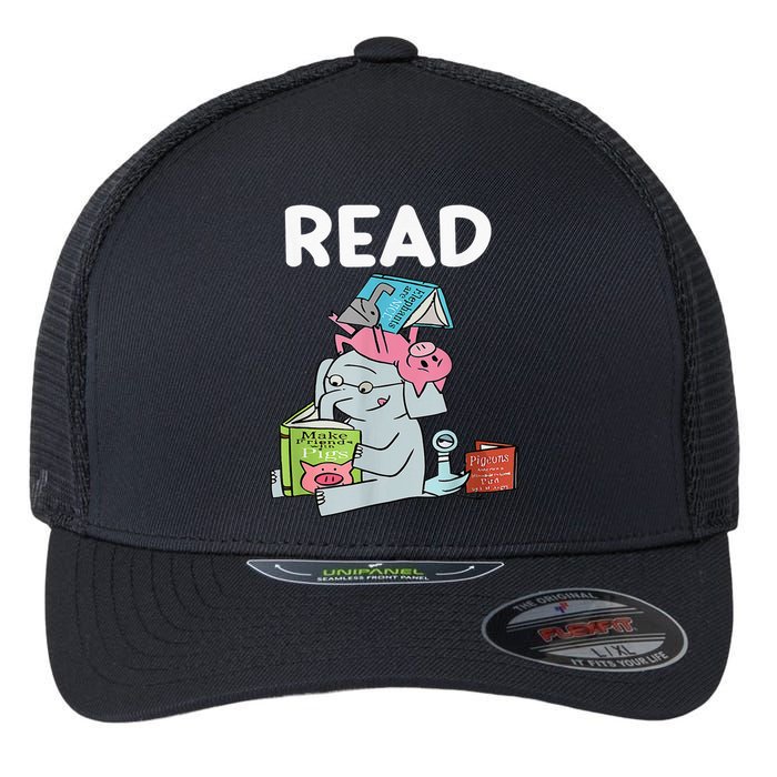 Funny Teacher Library Read Book Club Piggie Elephant Pigeons Flexfit Unipanel Trucker Cap