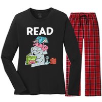 Funny Teacher Library Read Book Club Piggie Elephant Pigeons Women's Long Sleeve Flannel Pajama Set 