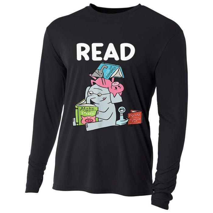 Funny Teacher Library Read Book Club Piggie Elephant Pigeons Cooling Performance Long Sleeve Crew