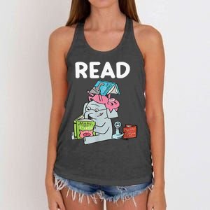 Funny Teacher Library Read Book Club Piggie Elephant Pigeons Women's Knotted Racerback Tank