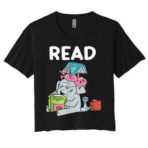 Funny Teacher Library Read Book Club Piggie Elephant Pigeons Women's Crop Top Tee