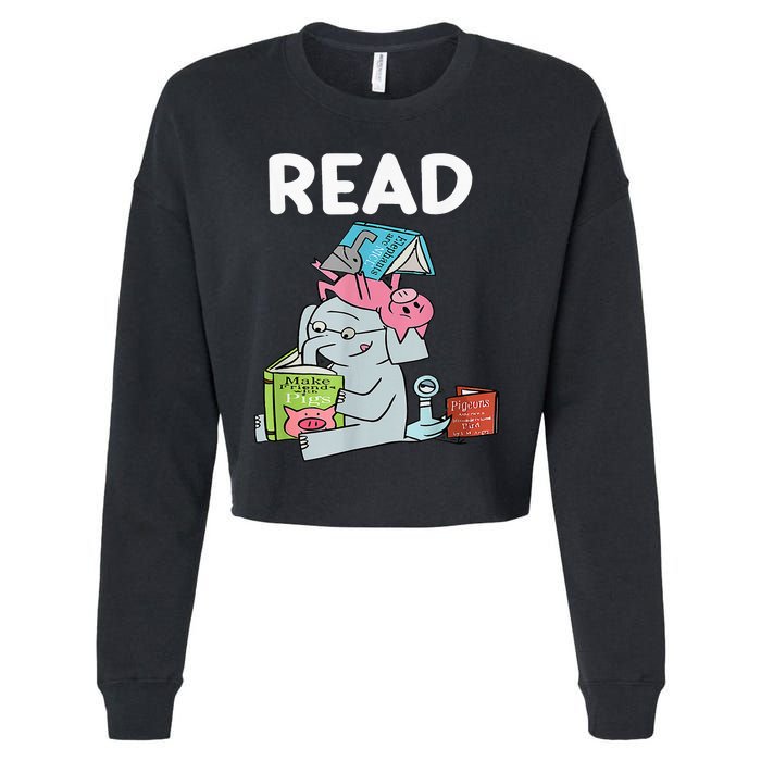 Funny Teacher Library Read Book Club Piggie Elephant Pigeons Cropped Pullover Crew