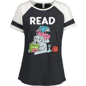 Funny Teacher Library Read Book Club Piggie Elephant Pigeons Enza Ladies Jersey Colorblock Tee