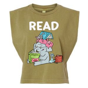 Funny Teacher Library Read Book Club Piggie Elephant Pigeons Garment-Dyed Women's Muscle Tee