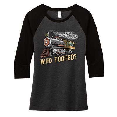 Funny Train Lovers & Railroad Vintage Retro Locomotive Gifts Women's Tri-Blend 3/4-Sleeve Raglan Shirt