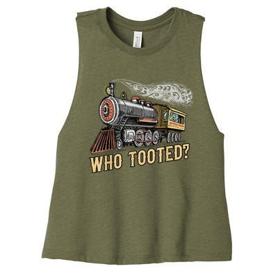 Funny Train Lovers & Railroad Vintage Retro Locomotive Gifts Women's Racerback Cropped Tank